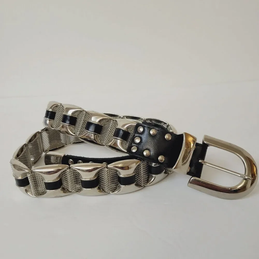 Vintage Art Ornament Metal Leather Women Belt
